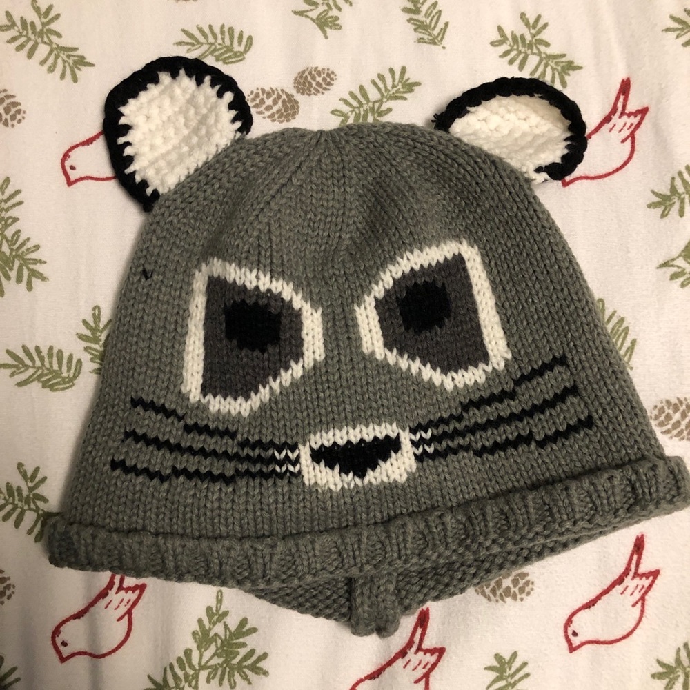🩵 Free add-on || Knit raccoon beanie w/ ears (S)